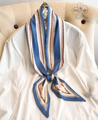 Head Scarf Purse Handle Neck Satin Hair Scarfs For Bag Lightweight Silky Long Thin Women's Fashion Scarves 59 * 5.9” - color: H27-blue and Pink Lines(59*5.9inch)