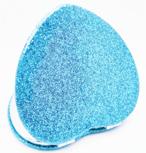 Cute Heart Shaped Compact Mirror for Purse,Blue Travel Mirror with Glitter,Leather Small Pocket Mirror,Portable 2 x 1x Magnification Folding Makeup Mirror,Cosmetic Mirror for Gift - color: Blue-heart Shape