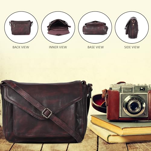 Ozora Genuine Leather Crossbody Purse for Women, Shoulder Bag - color: Bordeaux Wash