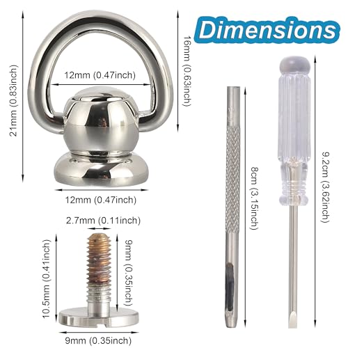 Notgia 4Pcs D Rings for Brass Rivets, Leather Rotatable Strap Hardware, Ball Button Studs, Chicago Screws - Handbag Purse Repair, Dog Collar, Leather Crafts (Silver) - color: Silver