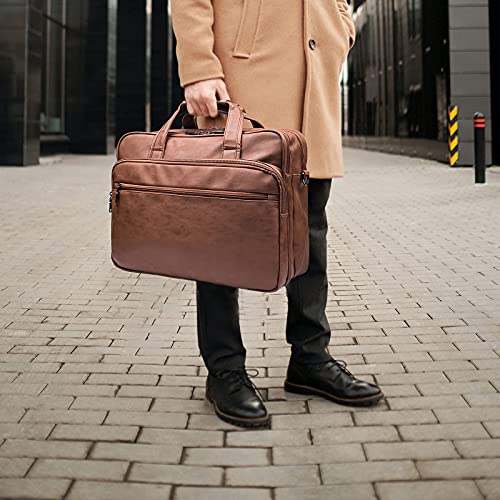 seyfocnia Leather Laptop Bag, Men's 15.6 Inche 17.3 Inche Messenger Briefcase Business Satchel Computer Handbag Shoulder Bag - color: [H]brown, size: 17.3 inch