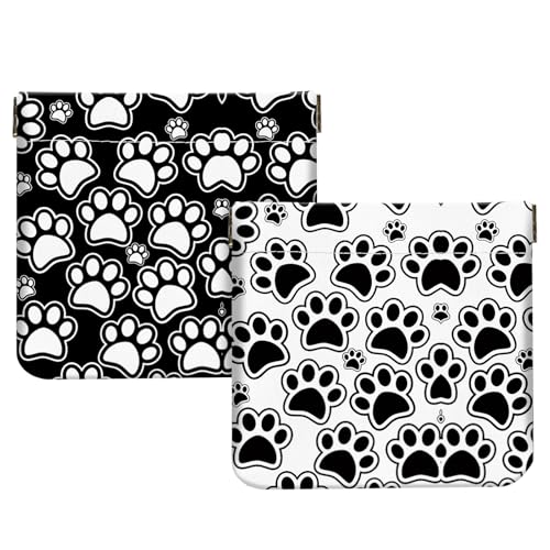 2Pcs PU Leather Small Squeeze Coin Purse Pouch Mini coin Bag Unique And Cute Wallet Cosmetic Bags Change Bag For Women Girls Men Black and white paw prints - color: Black and white paw prints