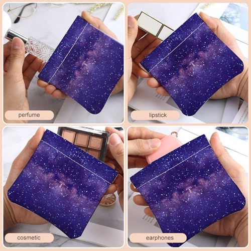 2Pcs PU Leather Small Squeeze Coin Purse Pouch Mini coin Bag Unique And Cute Wallet Cosmetic Bags Change Bag For Women Girls Men （Purple Starry Sky - color: Purple Starry Sky