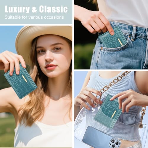 Crocodile Wallets Women Small Luxury Faux Leather Alligator Wallet | Chic RFID Blocking Womens Trifold Credit Card Holder Ladies Mini Purse, Cadet Blue Croc - color: Cadet Blue