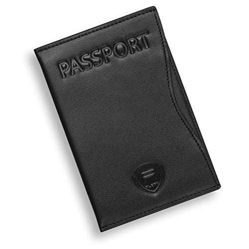 Alban RFID Passport Holder for Women & Men, Genuine Leather Passport Cover - color: Black