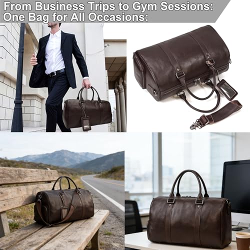 Genuine Leather Duffle Bag, Airline Approved Carry-On Multi Pocket Travel Bag for Clothes Laptop Sportswear, for Overnight Business Trip Gym Daily Use, Brown - color: Y94&22 45cm-BROWN