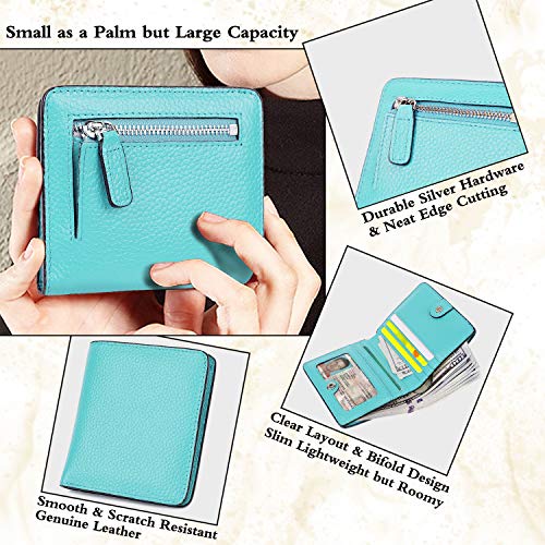 Small Leather Wallet for Women, Ladies Credit Card Holder RFID Blocking Women's Mini Bifold Pocket Purse - color: Sea Blue Rfid Blocking