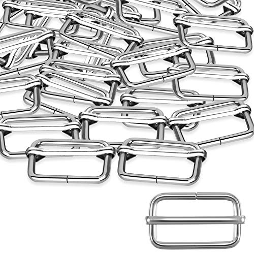 Tatuo 50 Pcs Slide Buckle 1 Inch Metal Tri-glide Slides Rectangle Buckle Adjustable for Fasteners, Strap, Backpack DIY(Silver) - color: Silver
