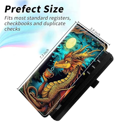 Check Book Cover for Personal Checkbook, Leather Business Checkbooks Plastic Insert Flap Card Holder Pen Hoop Holder with RFID Blocking Slim Wallet for Duplicate Checks Women Men, Baby Dragon - color: Baby Dragon