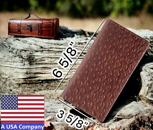 F&L CLASSIC Men's RFID Vintage Look Genuine Leather Long Bifold Wallet Checkbook Wallets,ostrich print brown,240-51 - color: ostrich print
