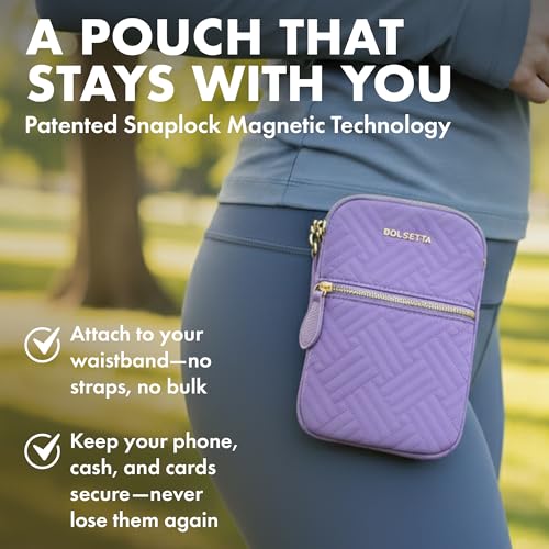 Magnetic Hip Pouch - RFID Blocking Pouch and Key Fob Protector - Zippered Pocket, Magnetic Snaplock Attachment - Lightweight Travel Wallet, Hip Bag for Concerts and Errands - Lavender Quilt - color: Lavender