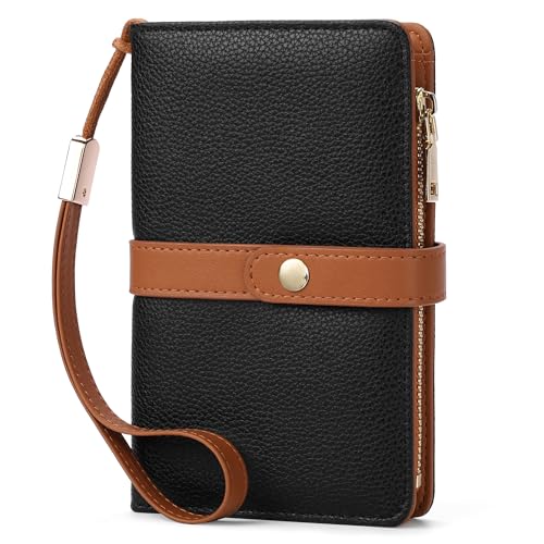 Small Wallet Women RFID Blocking Vegan Leather Slim Thin Bifold Credit Card Wallet Passport Holder Ladies Travel Wallet Mini Purse with Zipper Pocket - color: Black Brown