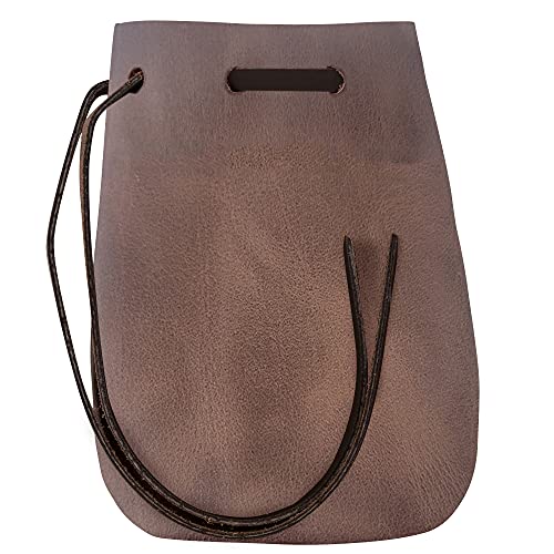 Leather Drawstring Pouch, Coin Bag, Medicine Tobacco Pouch Medieval Reenactment Made in U.S.A. by Nabob Leather Size 5.75" x 4.25" - color: Rustic Brown, style: Medium