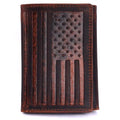 Trifold Wallet for Men, Full Grain Cowhide Leather, RFID Blocking, Gifts for Men (Brown with US Flag) - style: Brown With Us Flag