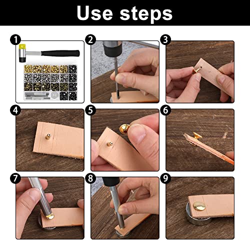 TLKKUE 360 Sets Leather Rivets 4 Colors Double Cap Rivets Tubular | 3 Sizes with Rubber Hammer Fixing Tool Kit 4 Pieces for DIY Leather Craft Clothes Shoes Decoration and Repair - color: 4 Colors 360 Sets