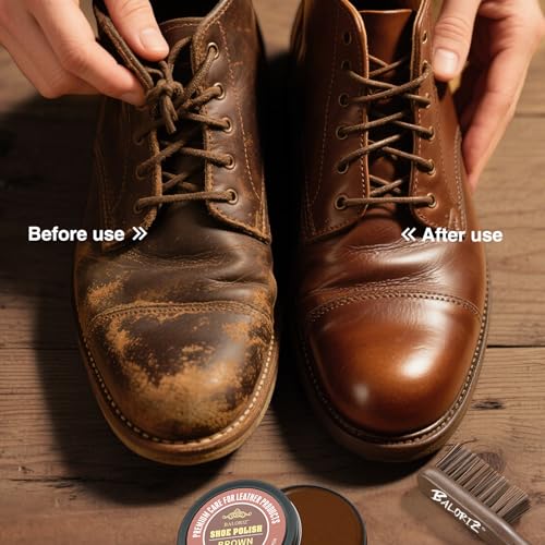 13Pcs Shoe Polish Kit, Shoe Shine Kit for Men & Women with Horsehair Brush, Mink Oil for Leather Boot Shoe Care Kit - color: Brown Bag