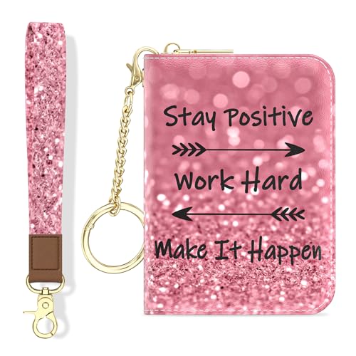 Credit Card Holder, Small RFID Wallet Slim Leather Card Organizer Case - color: B-Work Hard, size: Wrist Strap