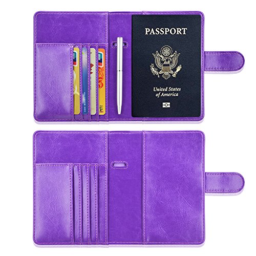 Passport Holder Cover, ACdream Protective Premium Leather RFID Blocking Wallet Travel Case for Passport/Credit Card/Air Ticket, - color: Purple