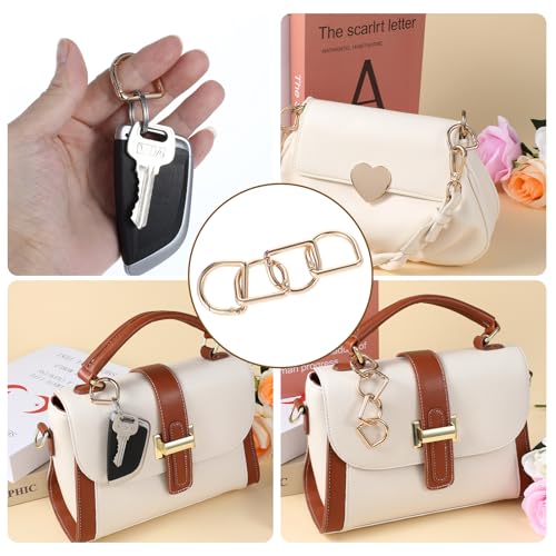 4Pcs D Ring Spring Key Hooks Gold Metal Keyring Clip 1.18 Inch | Spring Ring Buckles Clasp for Belt Backpack Bag Handbag Purse Strap Small Keychain Clip Key Hooks
