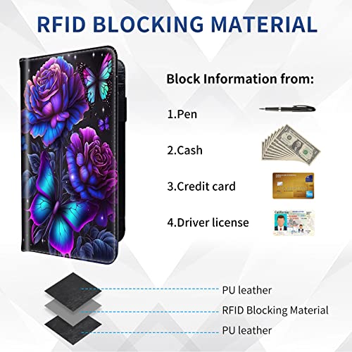 DEGDFSGR Checkbook Cover - Premium Leather Standard Duplicate Register Check Card Book Holder Wallet with RFID Blocking Function for Girl Men Women,Purple Rose Flower - color: Purple Rose Flower