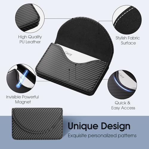 MaxGear Business Card Holder, PU Leather Business Card Case, Black Carbon | Pocket Name Card Holder Wallet for Purse, Portable Business Card Carrier with Magnetic Closure, Slim Stylish Men Women Gift - color: Black Carbon