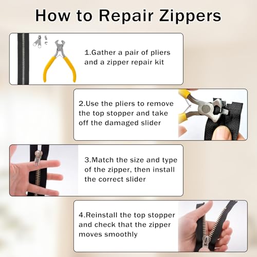 85PCS Zipper Repair Kit, 3 Sizes Replacement Sliders & Pulls for Metal Plastic Nylon Coil Zippers, Universal Zipper Fix Kit with Install Pliers for Jackets Coats Backpacks Luggage Tents