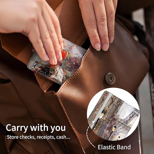 Checkbook Cover for Personal Checkbook, Cute PU Leather Check Book for Women & Men, Slim Checkbook Holder with Pen Holder and Built-in Clear Plastic Divider Paris Street Painting - color: Paris Street Painting