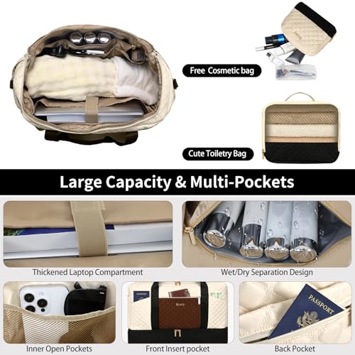 Stuery Weekender Bags for Women with Toiletry Bags: Large Overnight Bags Travel Duffel Bag Carry On Shoulder Weekend Tote with Shoe Compartment and Wet Pocket for Girls Airplane Traveling - color: A-3PCS White Brown Black