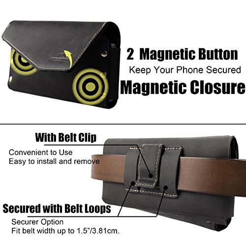 Topstache Belt Clip Leather Cell Phone Holster for iPhone 17/16/15/14, Galaxy S25/S24/S23 - Leather Belt Phone Case - ID/Credit Card Holder Clip Pouch - Fit Protective Cover on, L,Black - color: Belt Clip-Black, size: Large