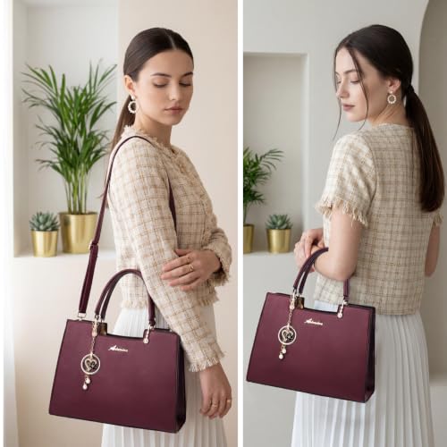 ALARION Purses and Handbags for Women Satchel Purse,PU Leather Tote Bag Crossbody Top Handle Bags with Zipper - color: Gm Wine