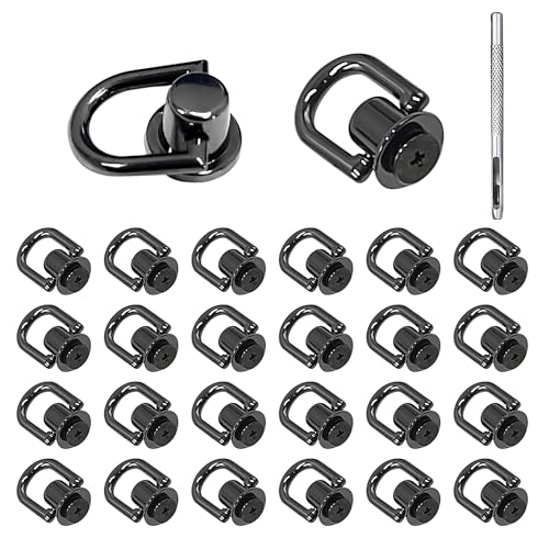 Rivets D Ring Stud Screw Ball Post Head Buttons Stud Screw, Metal Ring with Hole Punch DIY Backpack Purse Craft - color: Black