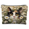 Cute Cat Floral Makeup Bag for Women,Cats Lover Lady Mom Grandma Gifts,Gifts for Women Cat Lovers, Calico Cat Daisy Kitten Zipper Makeup Pouch,Spring Holiday Toiletry Bag - color: Cute Cat