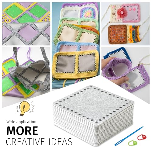 AOUXSEEM 24pcs Faux Leather Squares for Crochet Beginners,Work with Granny Square Projects Weaving Handmade Handbag/Coin Purse/Phone Bag/Pouch/Pillow Case/Jacket,Perfect for DIY Unique Gifts (Grey) - color: Grey