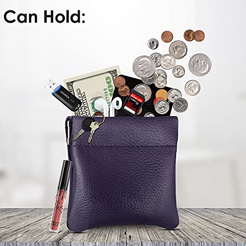 Genuine Leather Squeeze Coin Purse, Coin Pouch Made IN U.S.A. Change Holder For Men/Woman Size 3.5 X 3.5 (Purple) - color: Purple