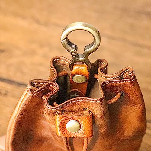 Leather Coin Pouch, Drawstring First Layer Cowhide Coin Pouch Leather Coin Pouch Men Coin Pouch for Men and Women (Brown) - color: Brown