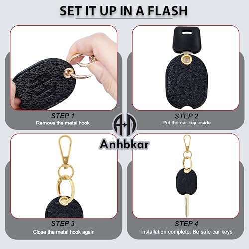 Leather Key Cover for Broken Car Key Loop Replacement | Double-Layer PU Leather Protects Car Keys from Scratches and Damage - color: Small-black02