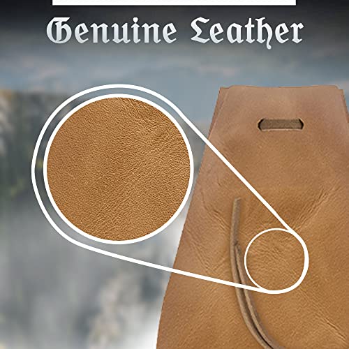 Leather Drawstring Pouch, Coin Bag, Medicine Tobacco Pouch Medieval Reenactment Made in U.S.A. by Nabob Leather Size 4.75" x 3" - color: Rustic Tan, style: Small