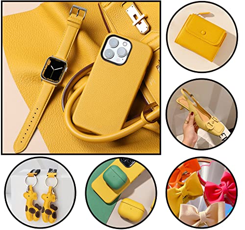 Picheng Lychee Faux Leather Fabric: 13.8" x 53" Yellow Faux Leather Roll | Lychee Texture Solid Color Faux Leather Sheets Marine Vinyl for Making Crafts Leather Earrings Bows Sewing DIY (Yellow) - color: Yellow