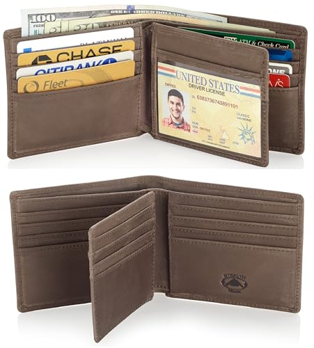 Stealth Mode Leather Bifold Wallet for Men With ID Window and RFID Blocking - color: Taupe