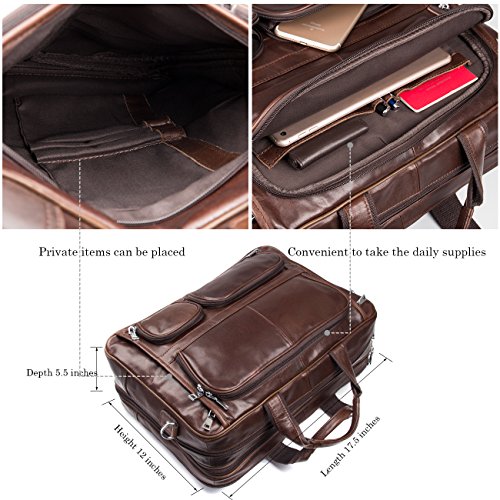 Augus Genuine Leather Briefcase for men, Business Travel Laptop Bag, Brown - color: Brown