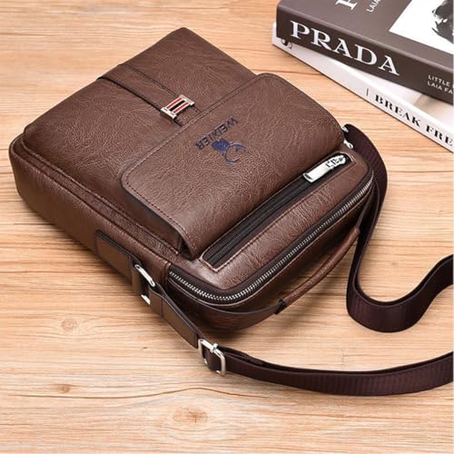 Messenger Bag for Men Crossbody Shoulder Purse Small Vintage PU Leather Satchel Pouch Side Crossover Handbag - color: Men Purse for Dark Brown