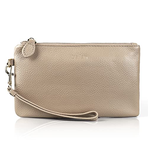 befen Genuine Leather Wristlet Clutch RFID Blocking Bag Cell Phone Purse | Cell Phone Wristlet Clutch for Women, Small Wallet Purses with RFID Blocking Card Slots - color: Light Beige