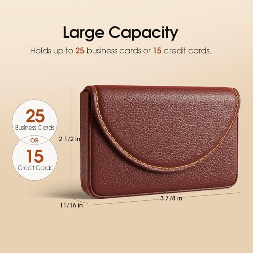 MaxGear Business Card Holder Case, PU Leather Business Card Case, Coffee | Pocket Name Card Holder Wallet for Purse, Portable Business Card Carrier with Magnetic Closure, Slim Stylish Men Women Gift - color: Coffee