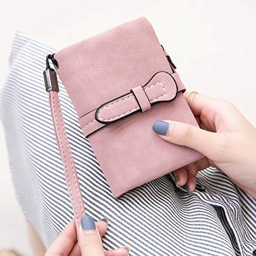 AOXONEL Women's Small Bifold Leather wallet Rfid blocking Ladies Wristlet with Card holder id window Coin Purse - color: Pink3