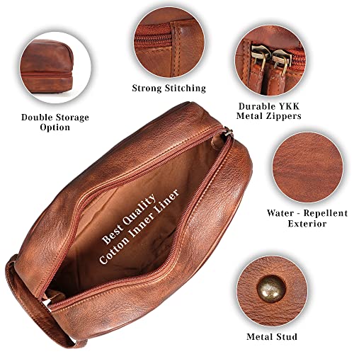 Premium Handmade Leather Toiletry Bags for Men and Women, Genuine Leather Dopp Kit and Shaving Bag for Men, Travel Cosmetic Bag for Womens and Mens, Retro - Dark Brown - color: Retro - Brown (Large)