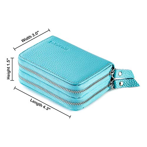 KALMORE Wallets for Women Genuine Leather Double Zipper RFID Blocking Purse with Coin Pocket - color: SkyBlue