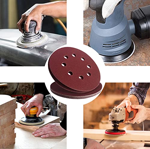 50Pcs 125mm 8 Holes Sanding Discs Pads Sanding Sheets, 5 Inch 120 Grits Hook and Loop Sandpaper Sheet for Random Orbital Sander. - style: 120 Grits