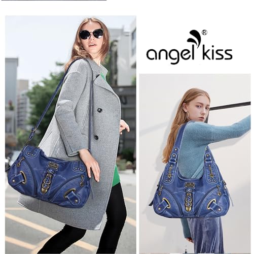 Angelkiss Hobo Purses and handbags for Women Satchel Handbag Women Purses Large Daily Shoulder Bags - color: 801blue