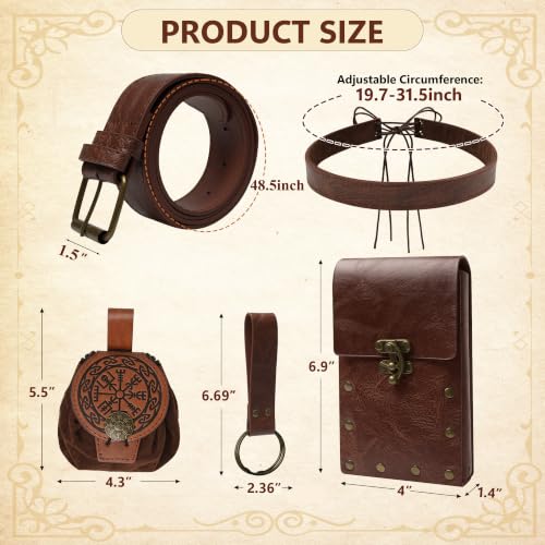 Renaissance Accessories, Medieval Leather Belt Pouch Viking Headpiece - color: Brown