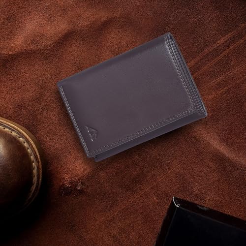ASAD Leather Slim Everyday Trifold Wallet with ID Window and Multiple Card Slots | Genuine Leather Double Stitched RFID Blocking Stylish | Gift for Him | Brown - color: Brown